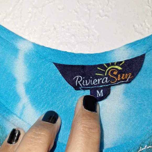 Riviera Sun Tye Dye Boho Sun Dress Blue White  Embroidered Medium - Picture 6 of 9